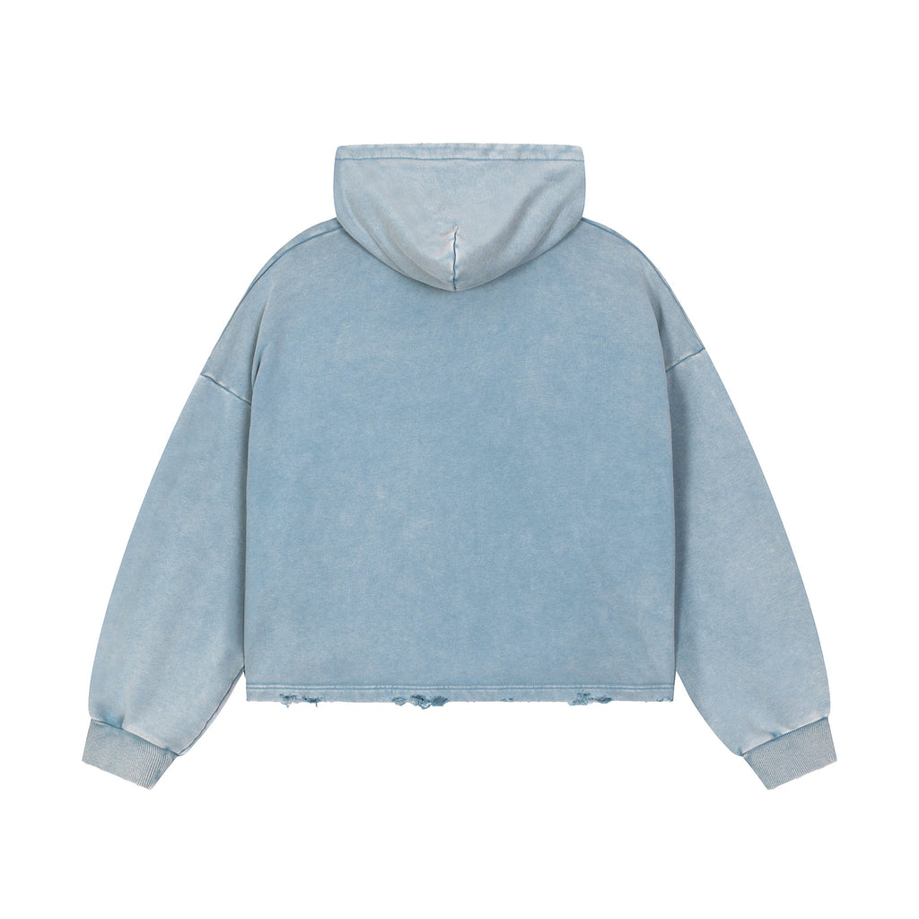 Vintage Washed Frayed-Hem Hoodie